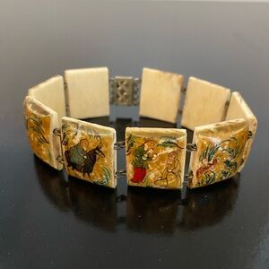 Antique hand-painted Persian story panel bracelet with box clasp